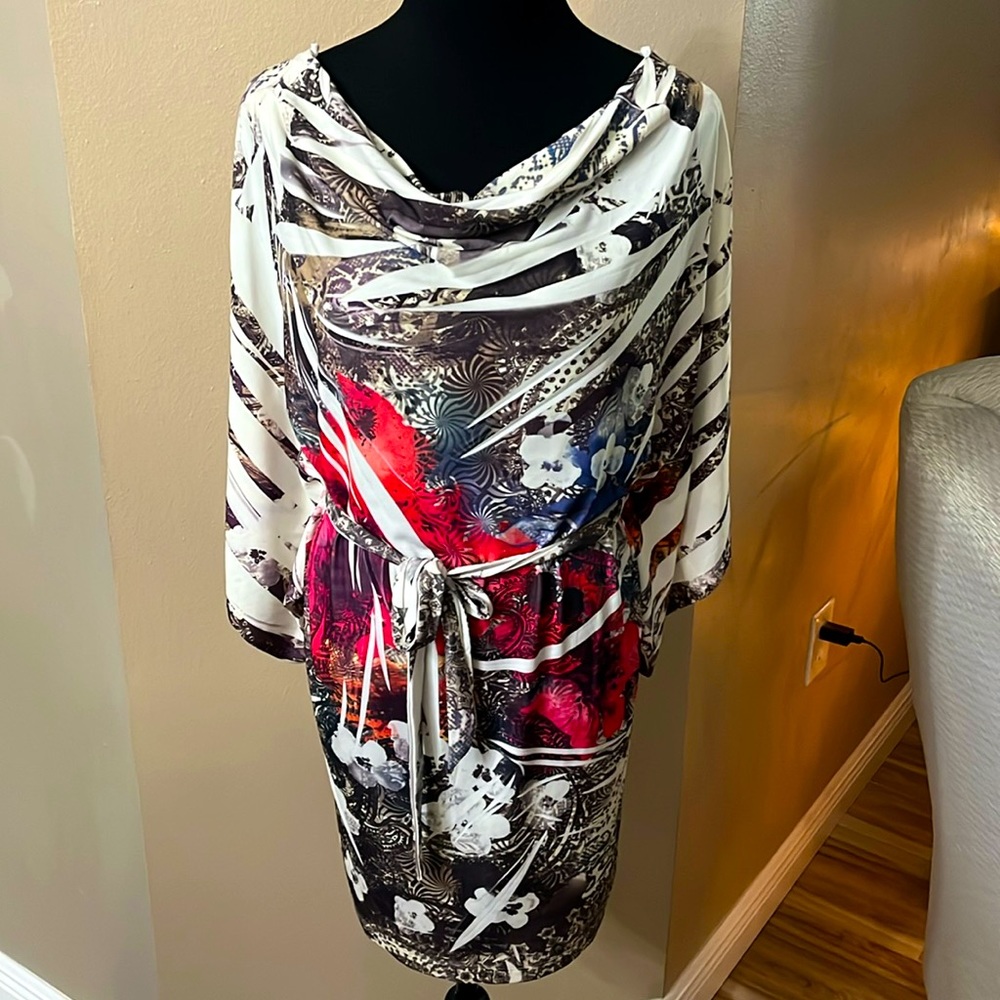 Yummy Plus Size Belted Abstract Cowl Neck Blouse Tunic or Dress Size 1X